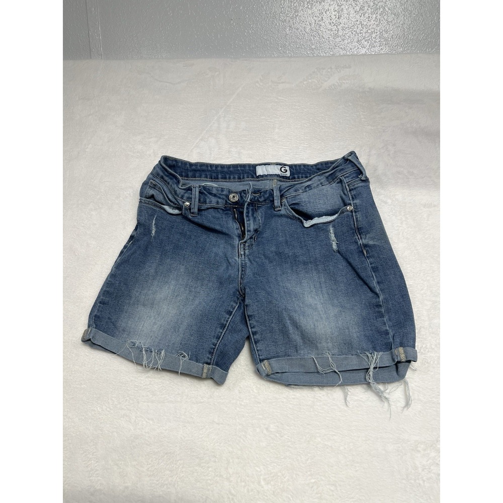 G by GUESS Womens Blue Denim Shorts Size 31 Medium Wash Distressed Cuffed Casual